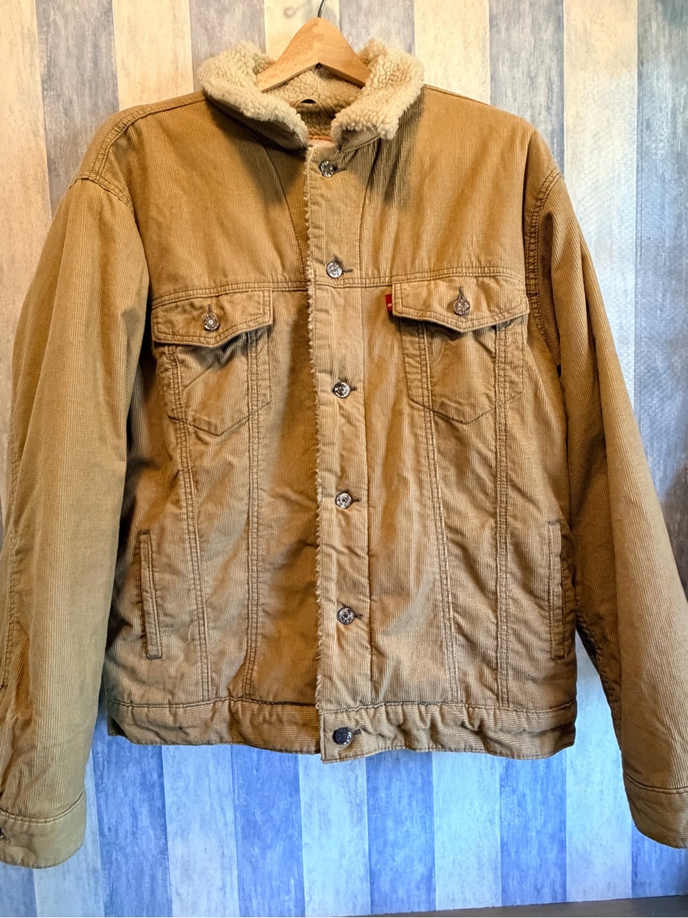 Levi’s Sherpa Trucker Jacket Coat Beige Tan Corduroy Mens XL Chore Workwear